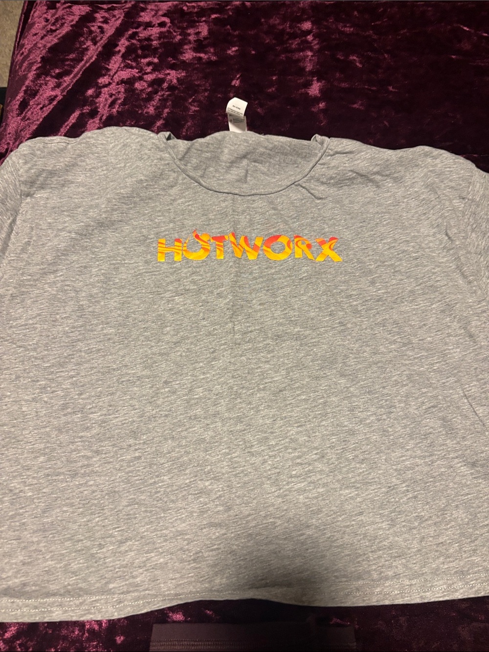Hotworx Gray Logo crop top with Yellow-Orange Graphic